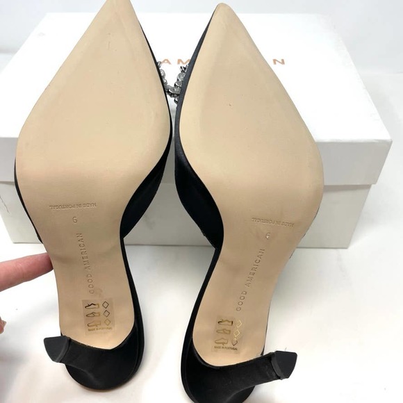 Good American Jeweled Satin Slipper Mules Heels In Black Size 9 NEW - Picture 12 of 15